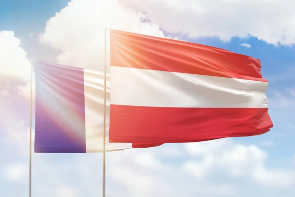 Sunny Blue Sky Flags Austria France — Stock Fotó