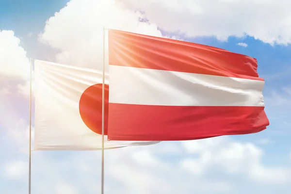 Sunny Blue Sky Flags Austria Japan — 스톡 사진