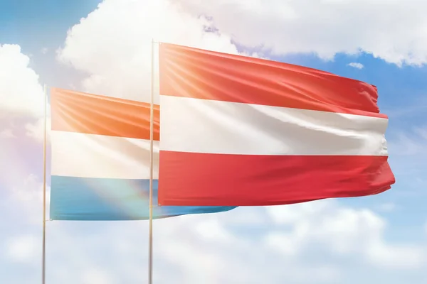 Sunny Blue Sky Flags Austria Luxembourg — Foto Stock