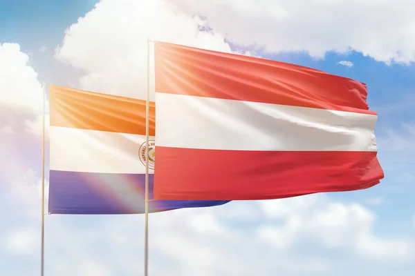 Sunny Blue Sky Flags Austria Paraguay — 图库照片