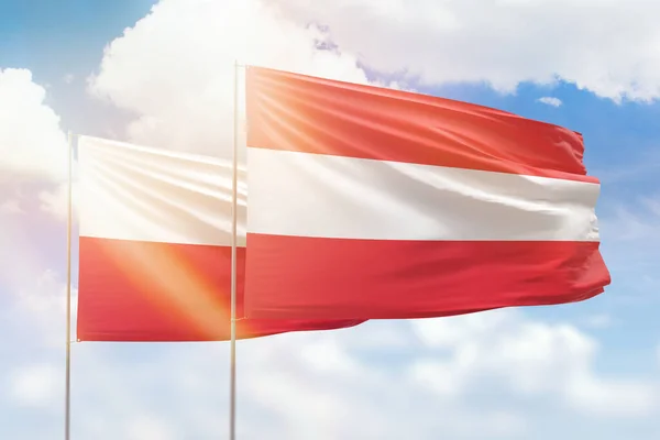 Sunny Blue Sky Flags Austria Poland — стокове фото