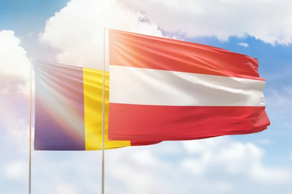 Sunny Blue Sky Flags Austria Romania — Stock Photo, Image