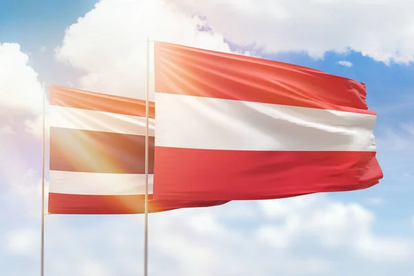 Sunny Blue Sky Flags Austria Thailand — стокове фото