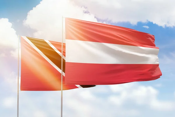 Sunny Blue Sky Flags Austria Trinidad Tobago — стокове фото