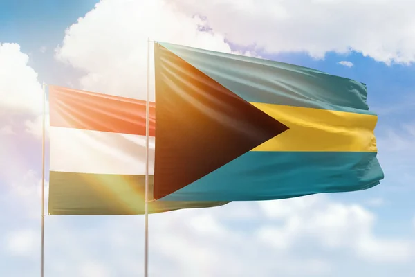 Sunny Blue Sky Flags Bahamas Hungary — 图库照片