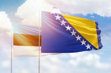Sunny blue sky and flags of bosnia and estonia