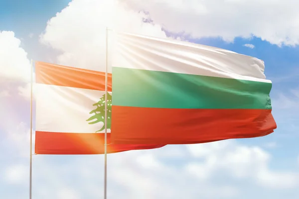Sunny Blue Sky Flags Bulgaria Lebanon — Stock fotografie