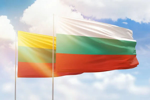 Sunny Blue Sky Flags Bulgaria Lithuania — Foto de Stock