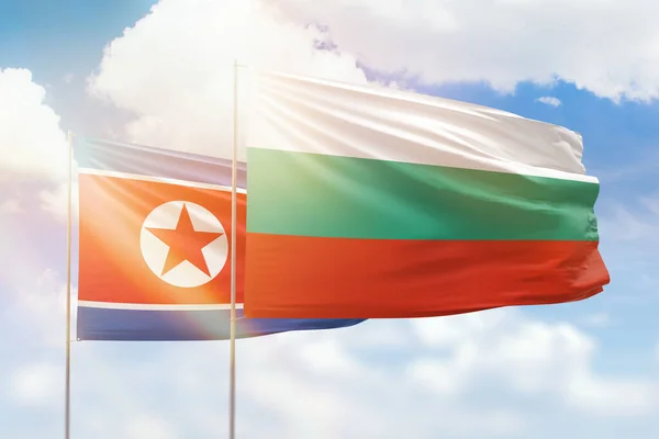 Sunny Blue Sky Flags Bulgaria North Korea — Foto de Stock