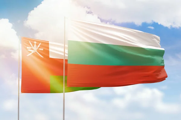 Sunny Blue Sky Flags Bulgaria Oman — Foto de Stock