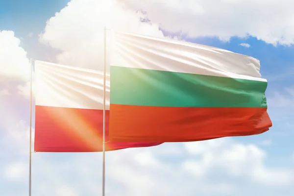 Sunny Blue Sky Flags Bulgaria Poland — Foto de Stock