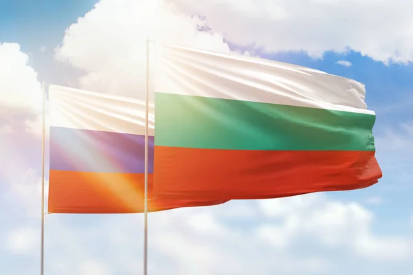 Sunny Blue Sky Flags Bulgaria Russia — Foto de Stock