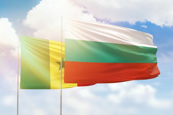 Sunny Blue Sky Flags Bulgaria Senegal — Foto de Stock