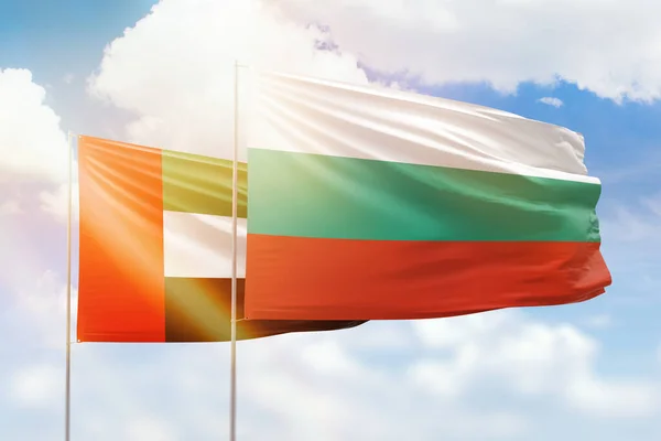 Sunny Blue Sky Flags Bulgaria Uae — Foto de Stock