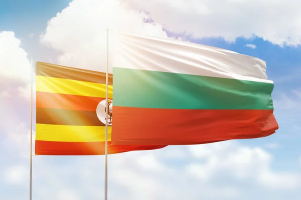 Sunny Blue Sky Flags Bulgaria Uganda — Foto de Stock