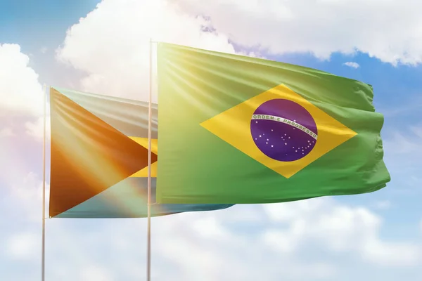 Sunny Blue Sky Flags Brazil Bahamas — Stockfoto