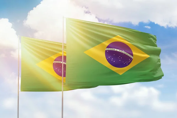 Sunny Blue Sky Flags Brazil Brazil —  Fotos de Stock