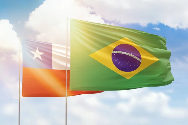 Sunny Blue Sky Flags Brazil Chile —  Fotos de Stock