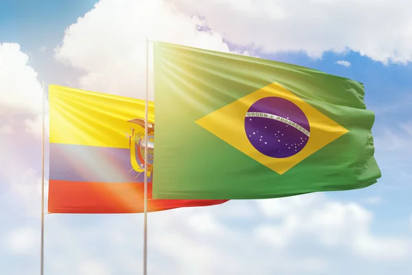 Sunny Blue Sky Flags Brazil Ecuador — стоковое фото