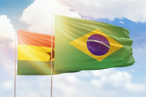 Sunny Blue Sky Flags Brazil Ghana — стоковое фото