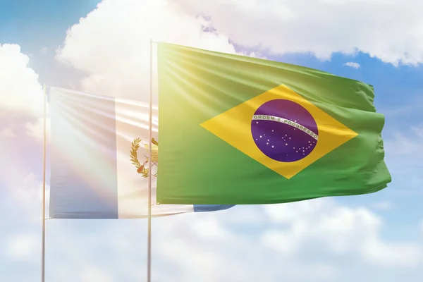 Sunny Blue Sky Flags Brazil Guatemala — Stock Fotó