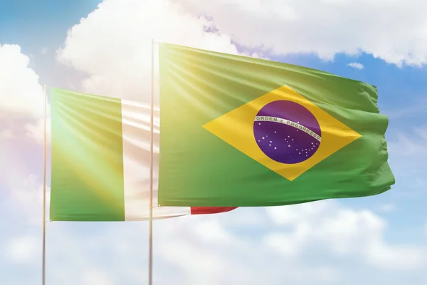 Sunny Blue Sky Flags Brazil Italy —  Fotos de Stock