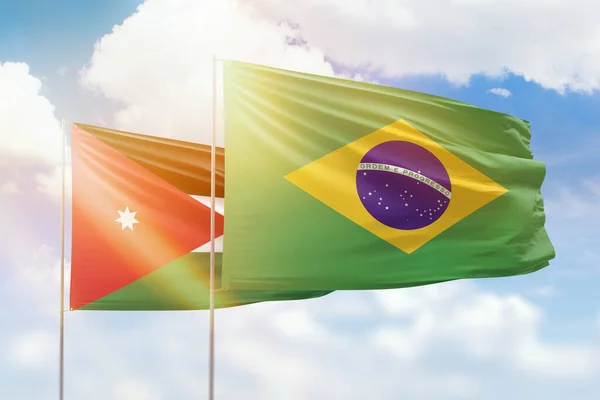Sunny Blue Sky Flags Brazil Jordan — Photo