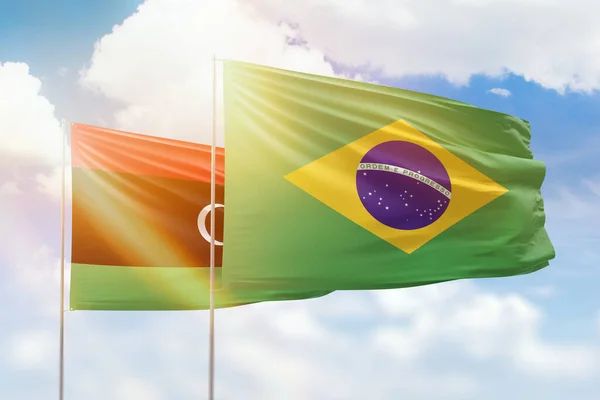 Sunny Blue Sky Flags Brazil Libya — Stock Fotó