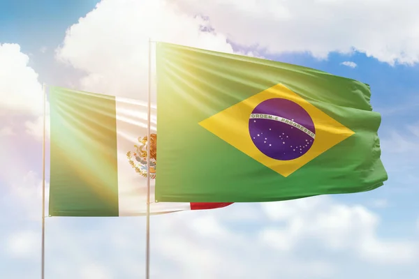 Sunny Blue Sky Flags Brazil Mexico — Stock Fotó