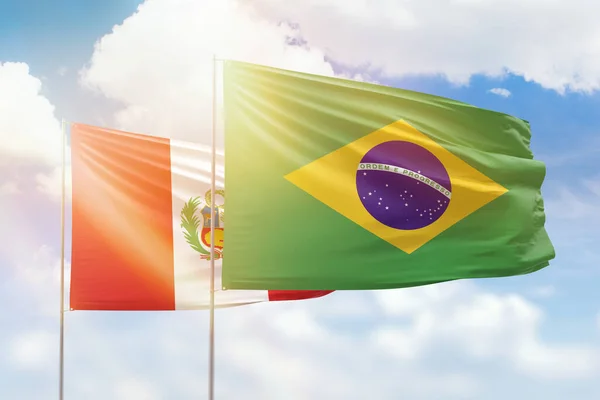 Sunny Blue Sky Flags Brazil Peru — Stock Photo, Image