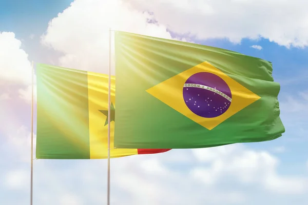 Sunny Blue Sky Flags Brazil Senegal — Fotografia de Stock