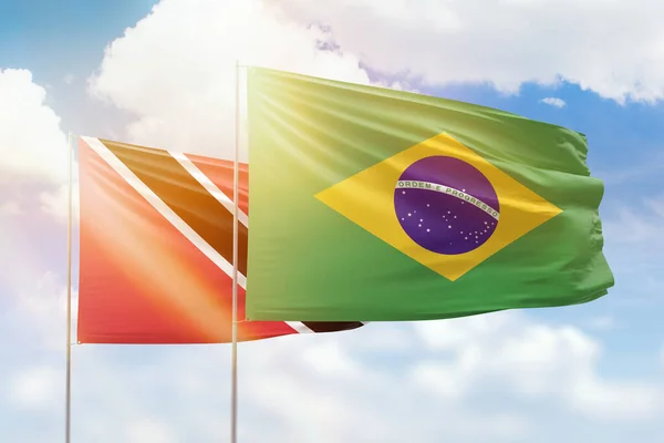 Sunny Blue Sky Flags Brazil Trinidad Tobago — Stock Fotó