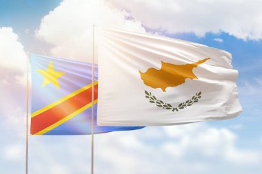 Sunny blue sky and flags of cyprus and dr congo