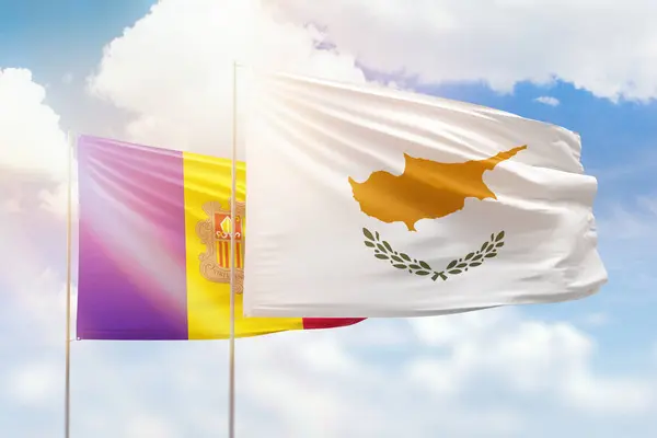 Sunny Blue Sky Flags Cyprus Andorra — 图库照片
