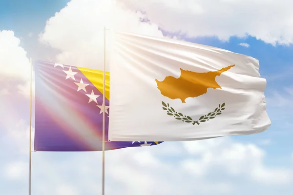 Sunny Blue Sky Flags Cyprus Bosnia — 图库照片
