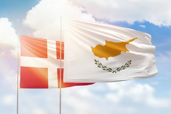 Sunny Blue Sky Flags Cyprus Denmark — 图库照片