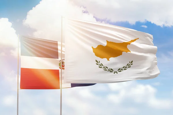 Sunny Blue Sky Flags Cyprus Dominican Republic — 图库照片