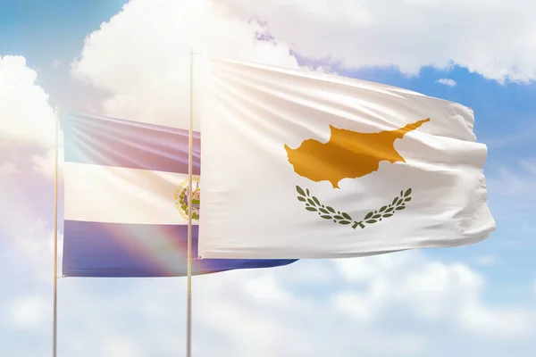 Sunny Blue Sky Flags Cyprus Salvador — Stockfoto