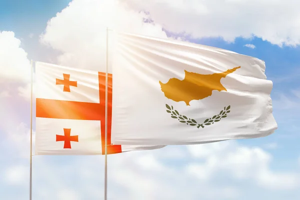 Sunny Blue Sky Flags Cyprus Georgia — 图库照片