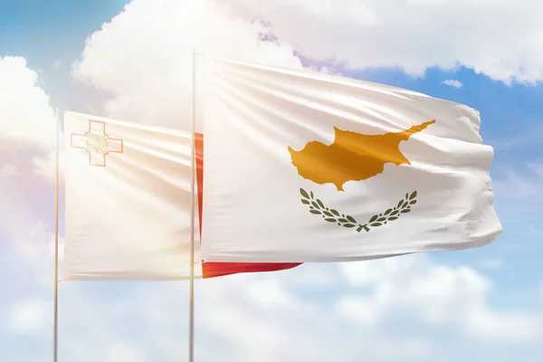 Sunny Blue Sky Flags Cyprus Malta — Stock fotografie