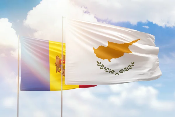 Sunny Blue Sky Flags Cyprus Moldova — 图库照片
