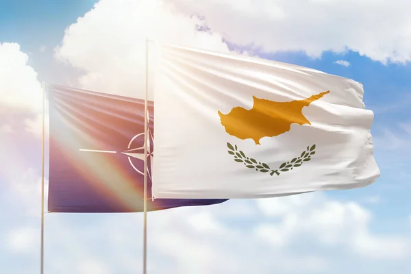 Sunny Blue Sky Flags Cyprus Nato — 图库照片