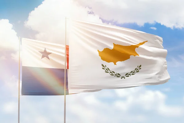 Sunny Blue Sky Flags Cyprus Panama — 图库照片