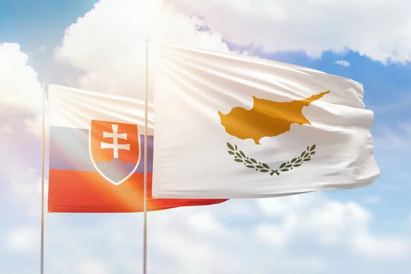 Sunny Blue Sky Flags Cyprus Slovakia — стоковое фото