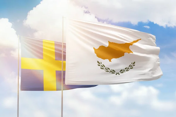 Sunny Blue Sky Flags Cyprus Sweden — Fotografia de Stock