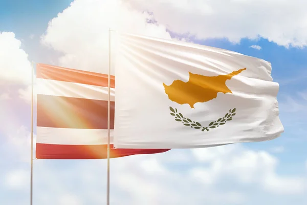 Sunny Blue Sky Flags Cyprus Thailand — 图库照片