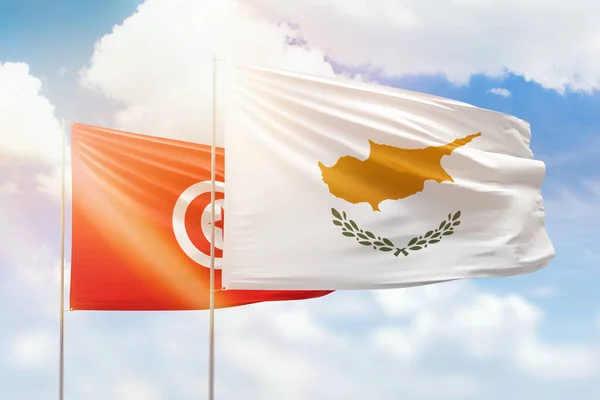Sunny Blue Sky Flags Cyprus Tunisia — 图库照片