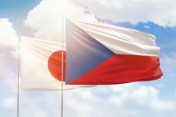 Sunny Blue Sky Flags Czechia Japan — Stock Photo, Image