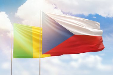 Sunny blue sky and flags of czechia and mali
