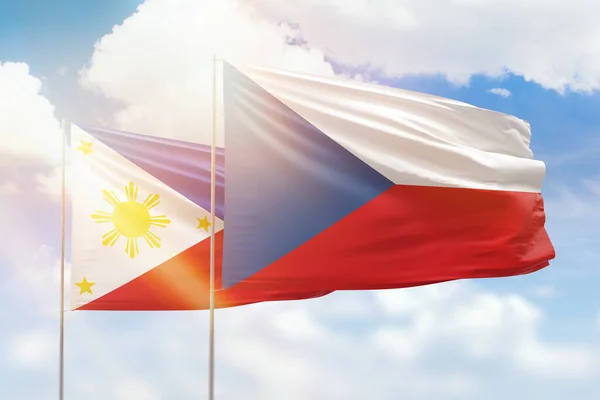 Sunny Blue Sky Flags Czechia Philippines — стоковое фото